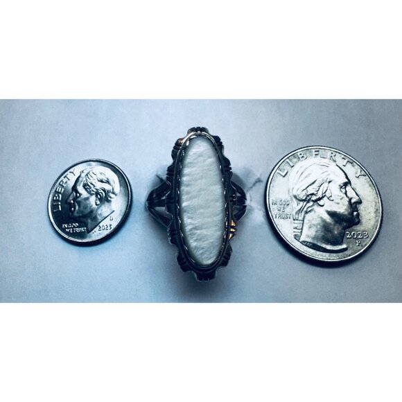 Vintage Sterling Silver 925 Oval White Stone Statement Ring Size 7.25 Estate - Picture 7 of 11